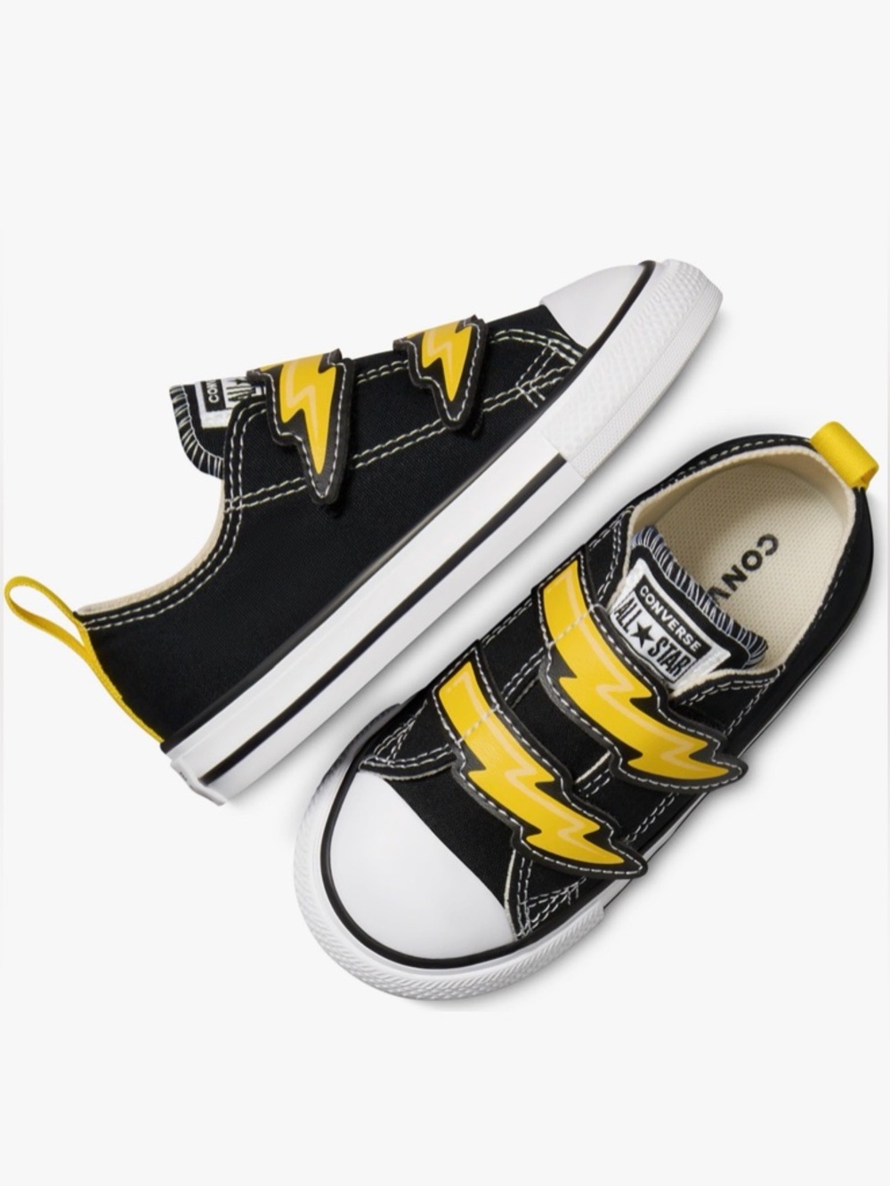 Converse Kids Black Canvas Low-Top Sneakers with Yellow Lightning Straps